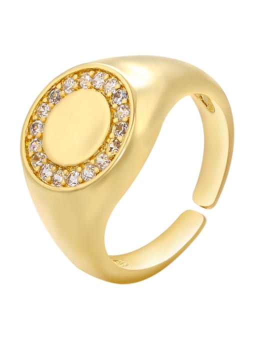 golden Brass Cubic Zirconia Geometric Trend Band Ring