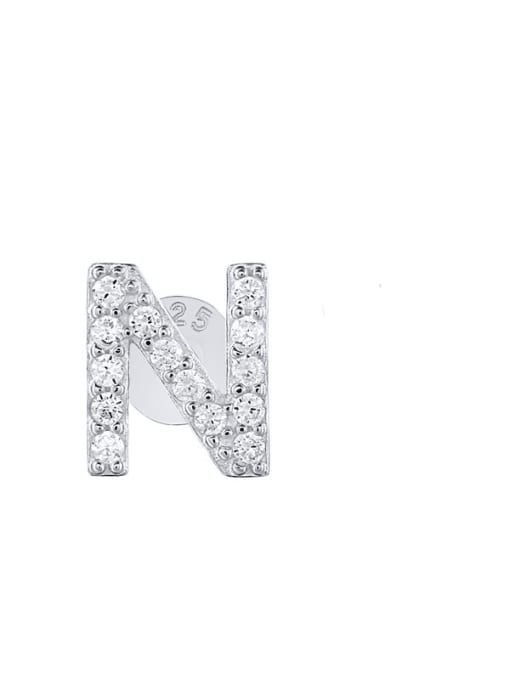 Platinum N 925 Sterling Silver Cubic Zirconia Letter Dainty Stud Earring