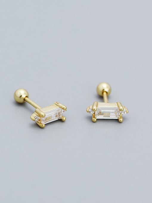 Golden 925 Sterling Silver Cubic Zirconia Geometric Minimalist Stud Earring