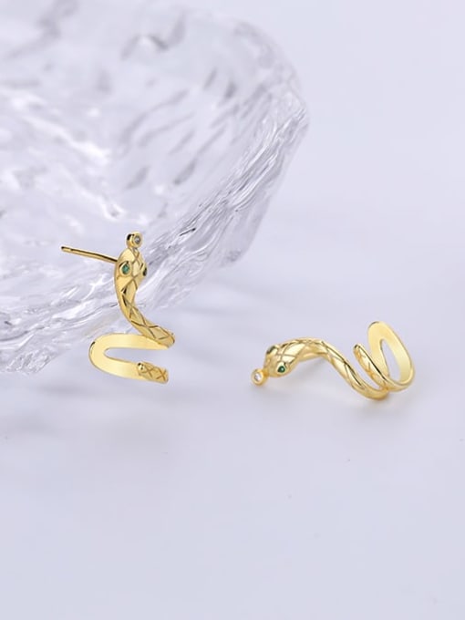 E2479 Gold 925 Sterling Silver Rhinestone Snake Minimalist Stud Earring