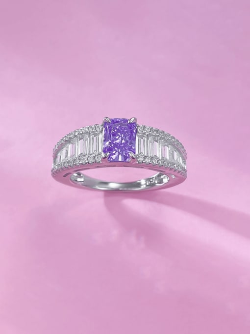 R914 Lavender Purple 925 Sterling Silver Cubic Zirconia Geometric Luxury Cocktail Ring