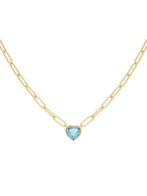 Gold+ Sky Blue 925 Sterling Silver Cubic Zirconia Heart Minimalist Necklace