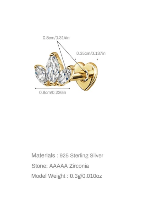 Single Gold 5 925 Sterling Silver Cubic Zirconia Geometric Dainty Single Earring