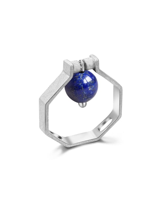LOLUS 925 Sterling Silver Turnable natural lapis lazuli Geometric Artisan Band Ring 0