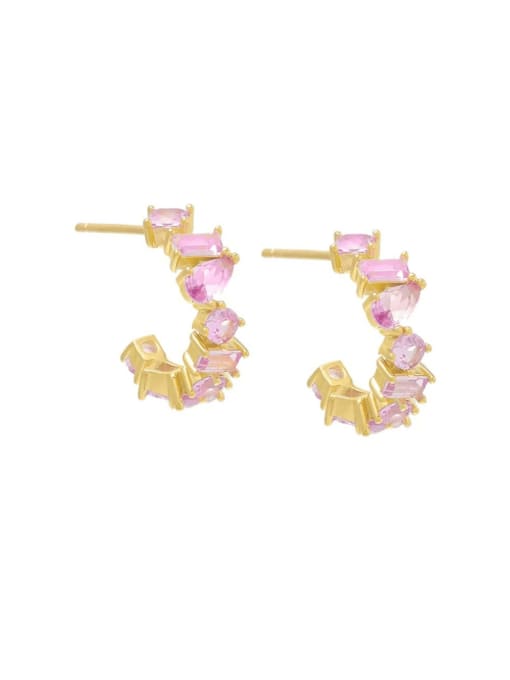 Gold 1 Pink 925 Sterling Silver Cubic Zirconia Geometric Dainty Stud Earring