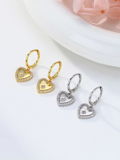 Jewel-Silver 925 Sterling Silver Cubic Zirconia Heart Minimalist Huggie Earring 1