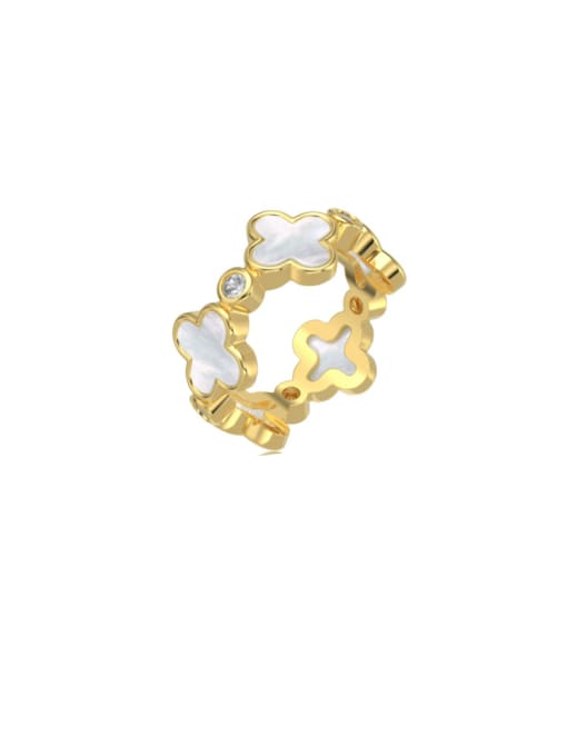 Gold DY121004 S G WH 925 Sterling Silver Shell Clover Minimalist Band Ring