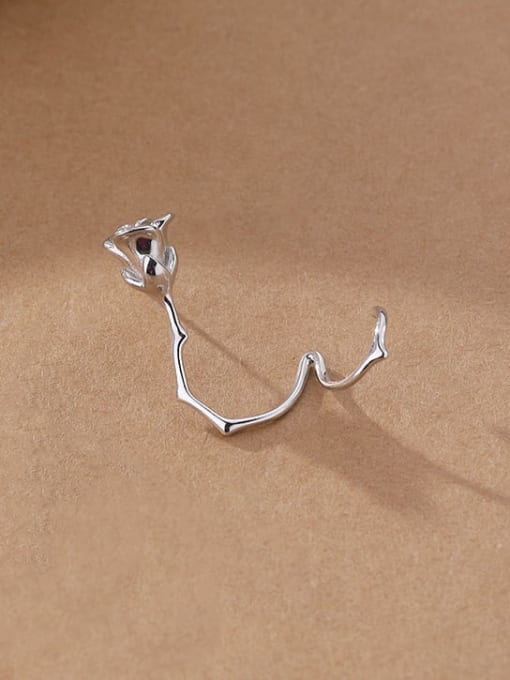 E2644 Platinum (single) 925 Sterling Silver Irregular Flower Minimalist Hook Earring