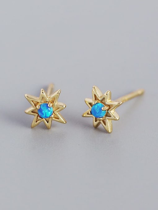 Gold 925 Sterling Silver Opal Star Minimalist Huggie Earring