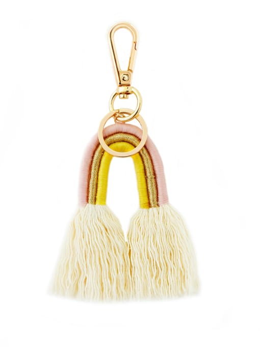Yellow color k68204 Alloy Cotton Rope  Rainbow Hand-Woven Artisan Key Chain/ Bag Pendant