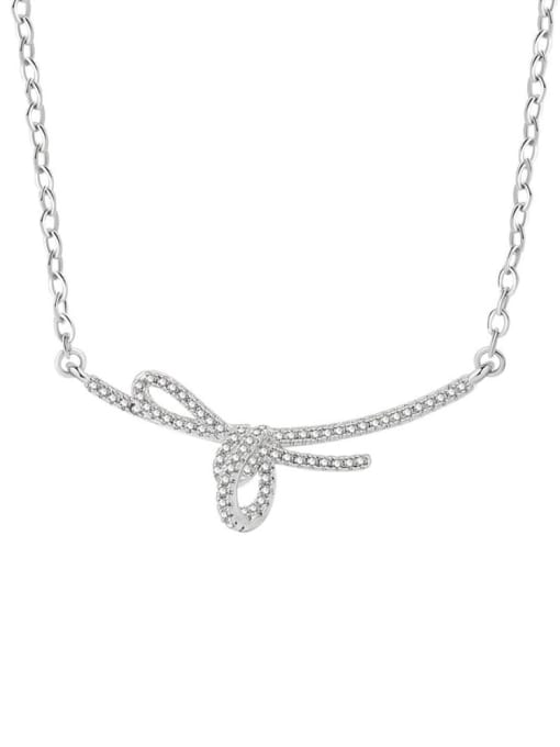 PNJ-Silver 925 Sterling Silver Cubic Zirconia Geometric Bowknot  Minimalist Necklace