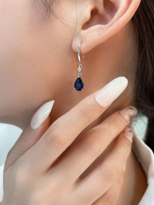A&T Jewelry 925 Sterling Silver High Carbon Diamond Blue Water Drop Dainty Hook Earring 1