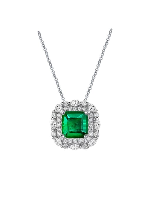 A&T Jewelry 925 Sterling Silver High Carbon Diamond Green Geometric Luxury Necklace 0