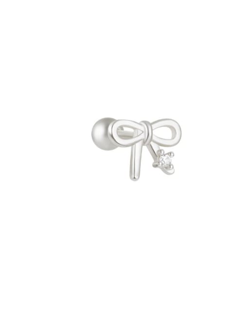 Single Platinum 1 925 Sterling Silver Cubic Zirconia Bowknot Dainty Single Earring
