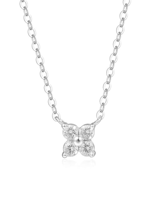 F4842 Electric Silver 925 Sterling Silver Cubic Zirconia Flower Dainty Necklace