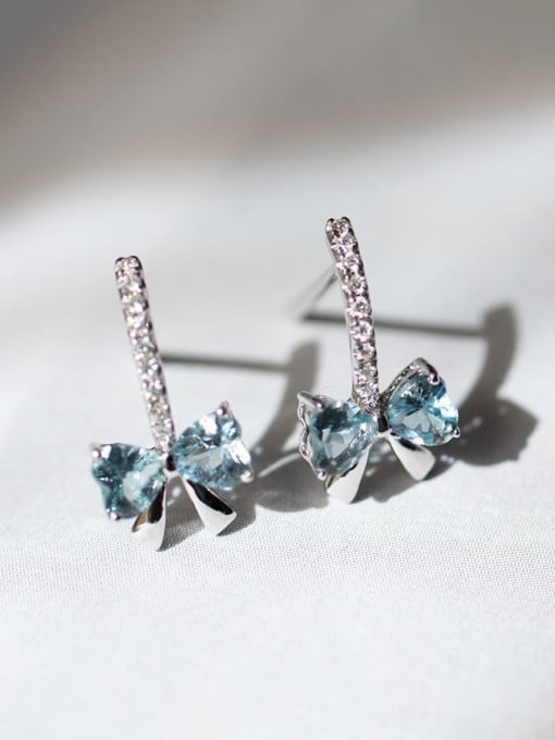 ZEMI 925 Sterling Silver Cubic Zirconia Blue Bowknot Dainty Stud Earring 0