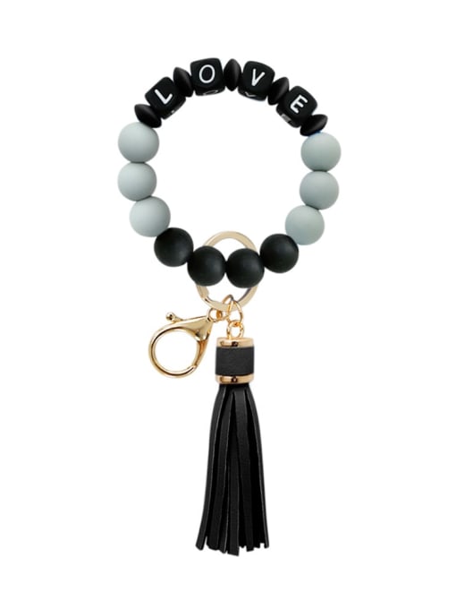 Black k68267 Alloy Silicone Bead Tassel Bracelet /Key Chain