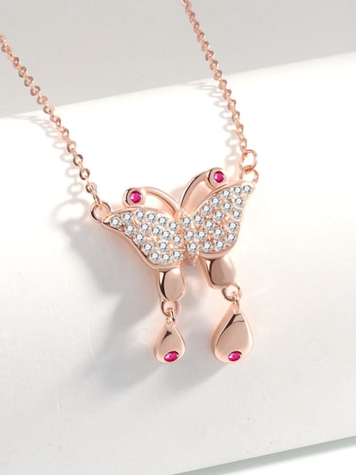 Rose Gold 925 Sterling Silver Cubic Zirconia Minimalist Butterfly  Pendant