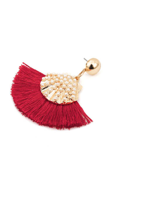 Red e68570 Alloy Cotton Rope Tassel Bohemia Hand-Woven Drop Earring