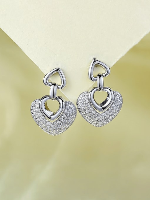 M&J 925 Sterling Silver Cubic Zirconia Heart Vintage Cluster Earring 2