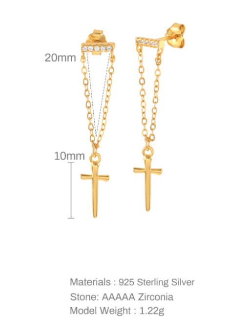 YUANFAN 925 Sterling Silver Cross Minimalist Drop Earring 1
