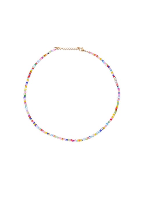 W.BEADS Titanium Steel Geometric colored light beads Bohemia Beaded Necklace 0
