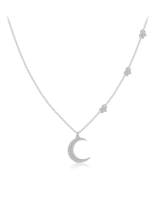 MZ- Silver 925 Sterling Silver Cubic Zirconia Moon Dainty Necklace 2