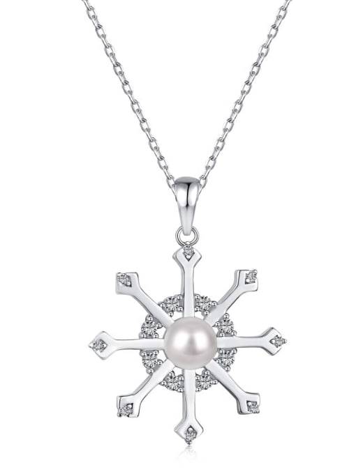 DY190435 S W WH 925 Sterling Silver Cubic Zirconia Flower Minimalist Necklace