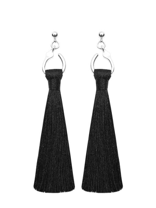 Black e68471 Alloy Cotton Rope Tassel Bohemia Hand-Woven Drop Earring