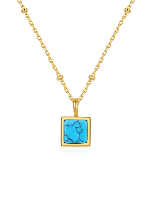 Golden turquoise 925 Sterling Silver Enamel Geometric Necklace