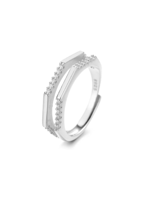 913JM Platinum approximately 2.9g 925 Sterling Silver Cubic Zirconia Geometric Minimalist Stackable Ring