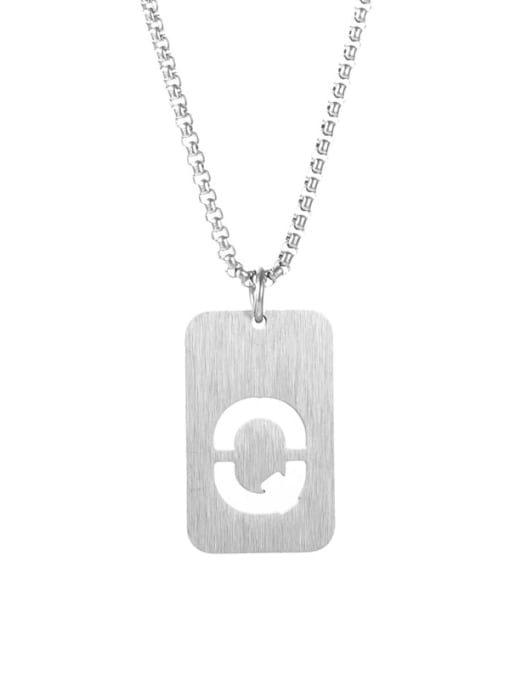 Letter Q Pearl Chain Titanium Steel Letter Minimalist Long Strand Necklace