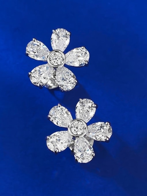 E406 White gold 925 Sterling Silver High Carbon Diamond Flower Luxury Stud Earring