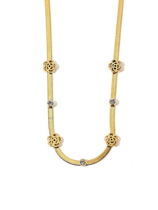 Flower Snake Bone Chain Gold Necklace Titanium Steel Cubic Zirconia Flower Hip Hop Necklace