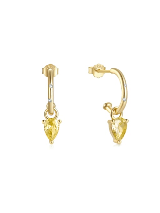 Golden +Yellow 925 Sterling Silver Cubic Zirconia Geometric Dainty Huggie Earring