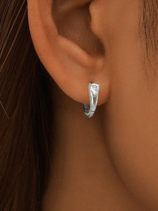 YUANFAN 925 Sterling Silver Cubic Zirconia Geometric Dainty Huggie Earring 2
