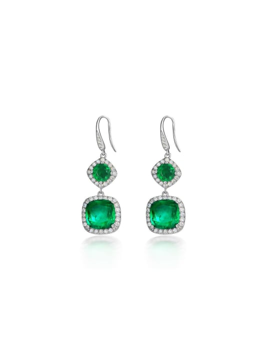 A&T Jewelry 925 Sterling Silver Crystal Green Geometric Vintage Drop Earring 0