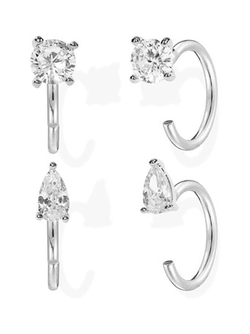 Platinum 2 (two pair set) 925 Sterling Silver Cubic Zirconia Geometric Minimalist Stud Earring