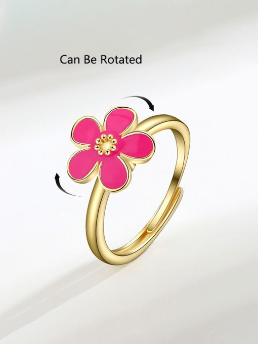 PNJ-Silver 925 Sterling Silver Enamel Flower Cute  Can Be Rotated Band Ring 2