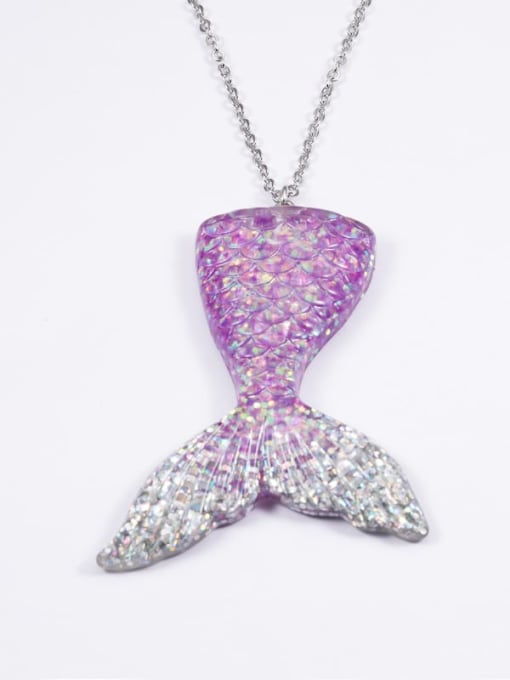 Color 1 Stainless steel Resin   Cute Wind Fish Tail Peendant Necklace