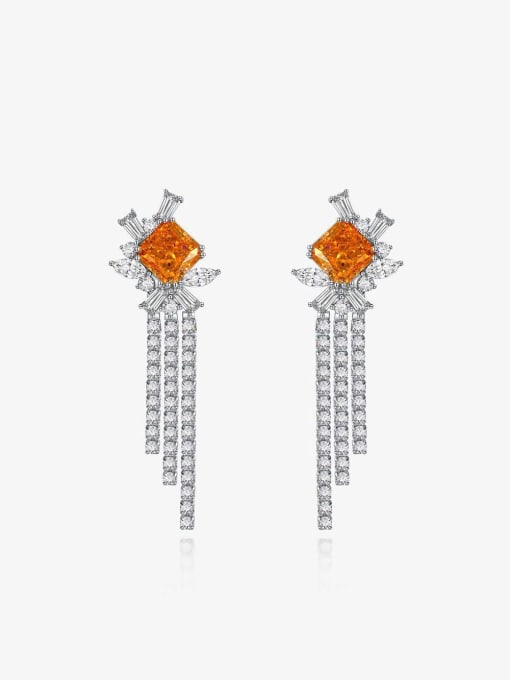 A&T Jewelry 925 Sterling Silver High Carbon Diamond Orange Tassel Luxury Earring 0