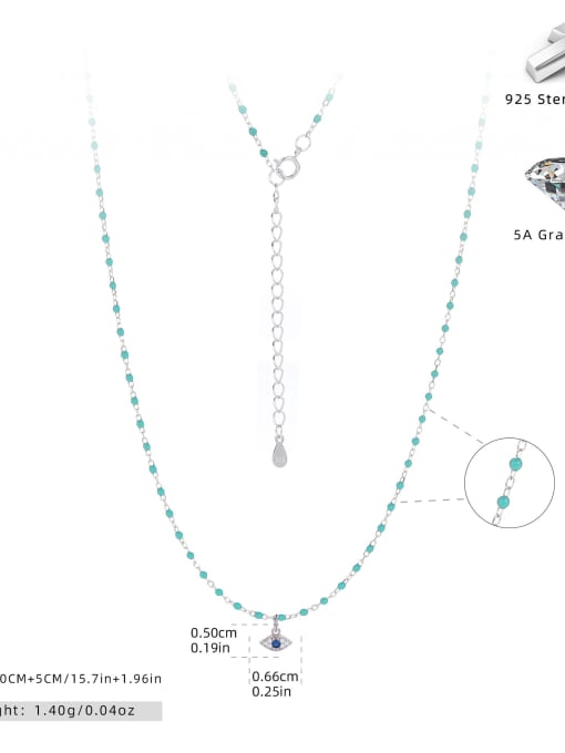 platinum +blue pine 925 Sterling Silver Enamel Evil Eye Minimalist Necklace