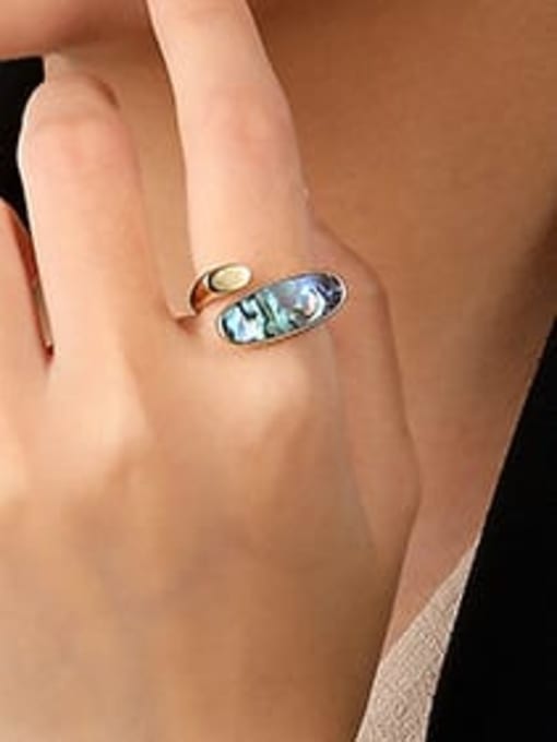 YUANFAN 925 Sterling Silver Shell Geometric Vintage Band Ring 2