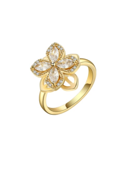 PNJ-Silver 925 Sterling Silver Cubic Zirconia Flower Vintage  Can Be Rotated  Band Ring 0
