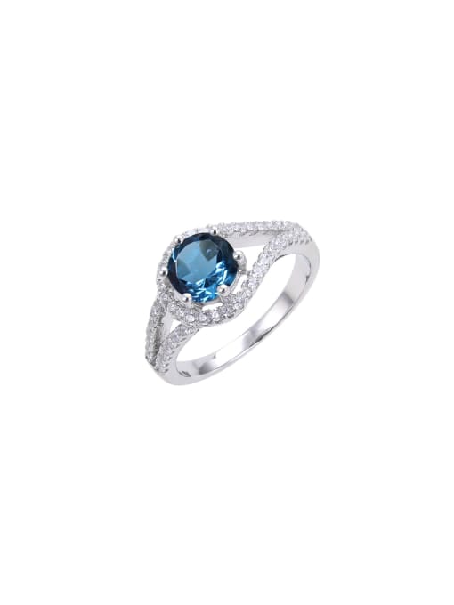 Natural London Blue Topaz Ring 925 Sterling Silver Moissanite Geometric Luxury Band Ring