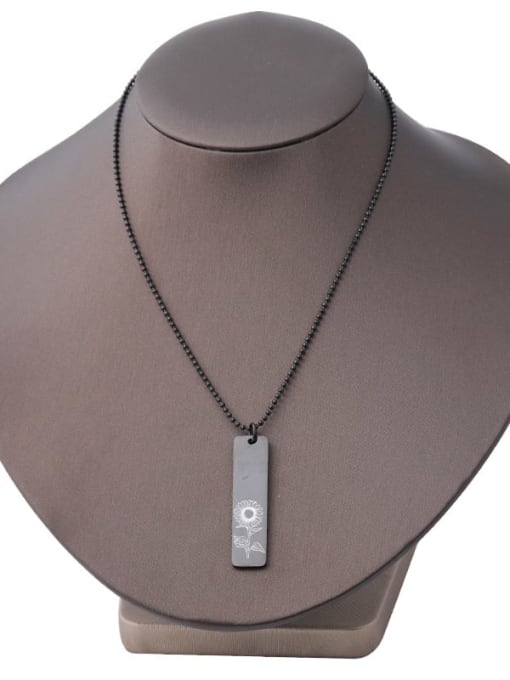 black Stainless steel Rectangle Flowers Minimalist Necklace