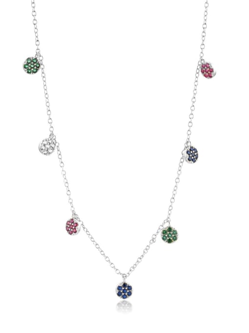 Platinum Rainbow 925 Sterling Silver Cubic Zirconia Round Minimalist Necklace