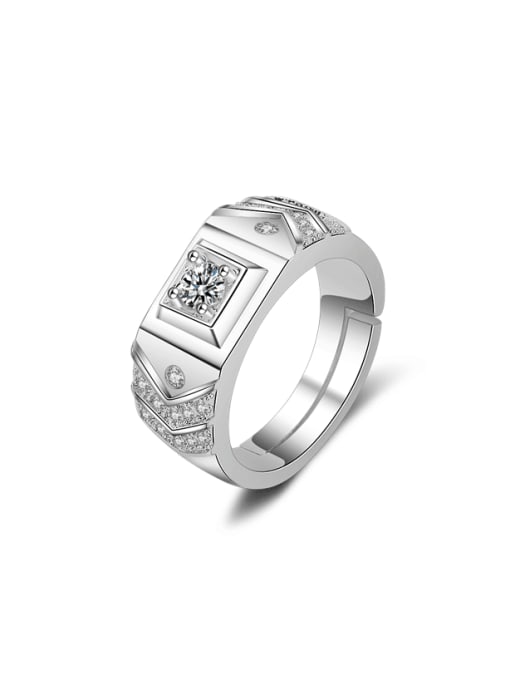 Platinum 925 Sterling Silver Cubic Zirconia Geometric Dainty Men Band Ring