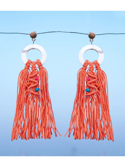 JMI Alloy Shell Cotton Rope Tassel Bohemia Hand-Woven Drop Earring 1