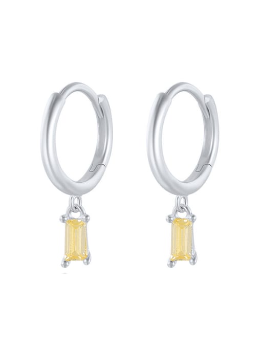 White gold +light yellow 925 Sterling Silver Cubic Zirconia Geometric Minimalist Huggie Earring